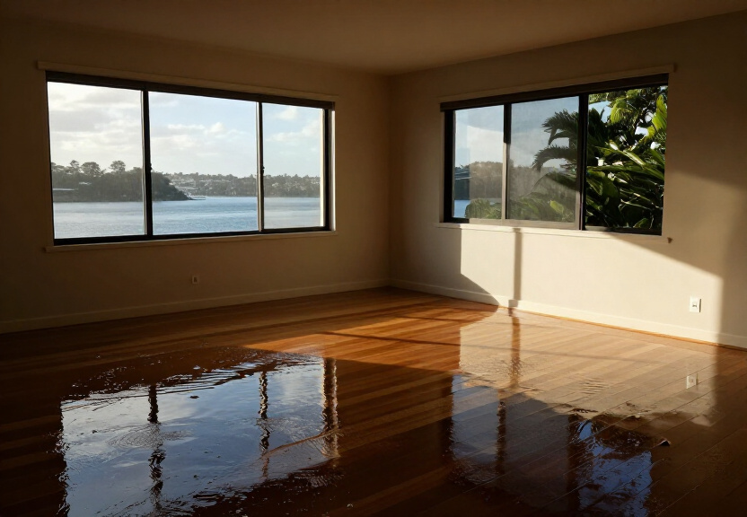Flooded living room in a St Clair home with water covering the floor